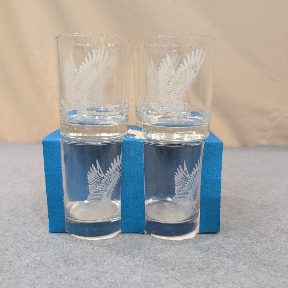 Citgo Etched Eagle Clear Glass Tumblers Set of 8 Promotional Barware